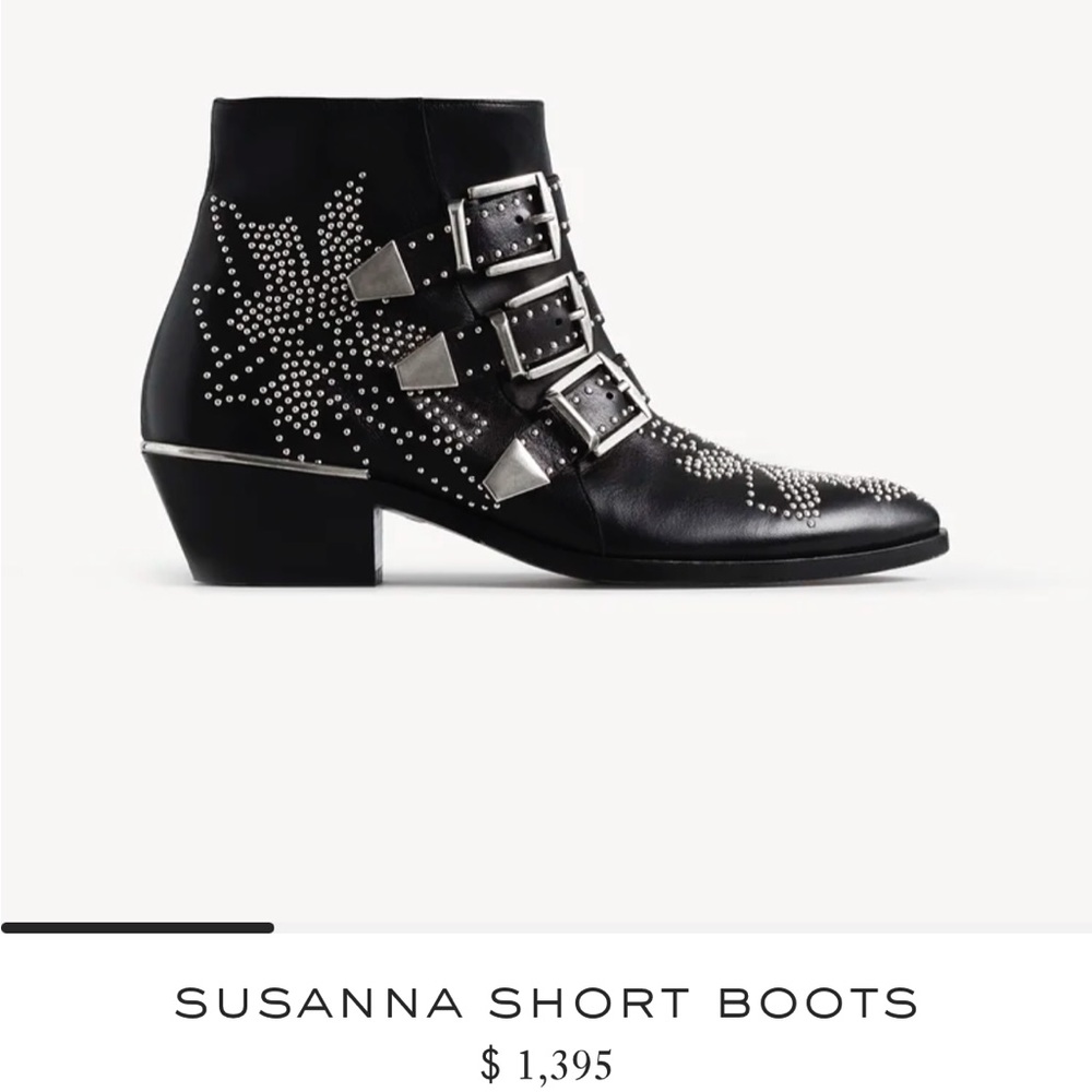 Chloe Susanna Ankle Studded Boots Booties Black Silver SZ 36.5